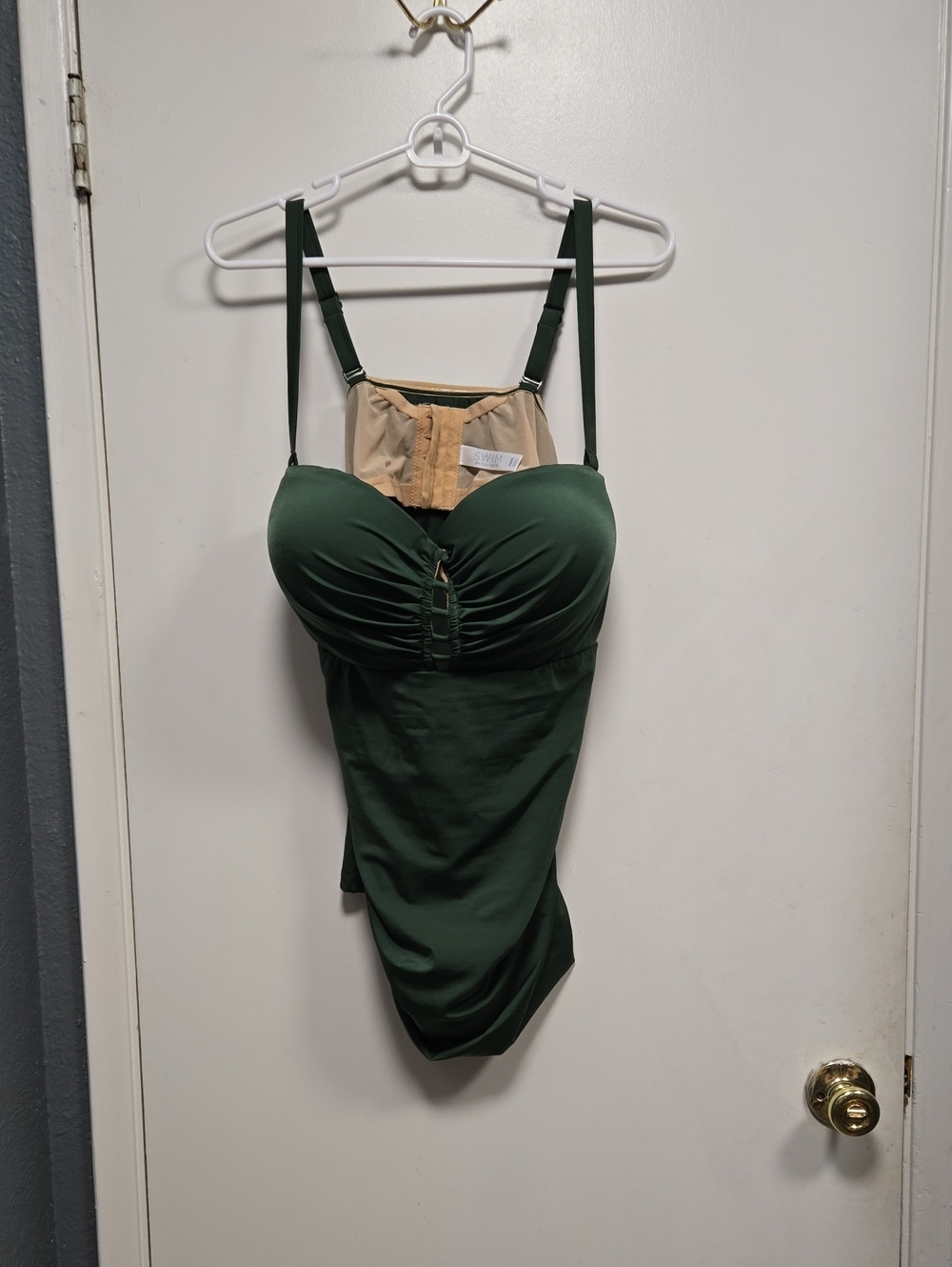 Cacique Dark Green and Beige Swim Top with Mesh Lining